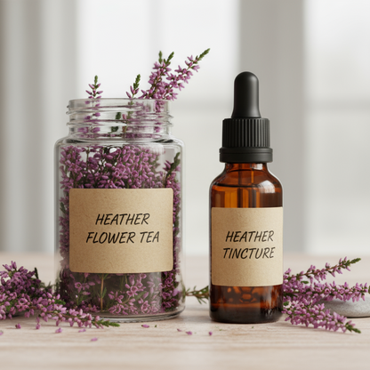 heather flower tea and tincture side by side 